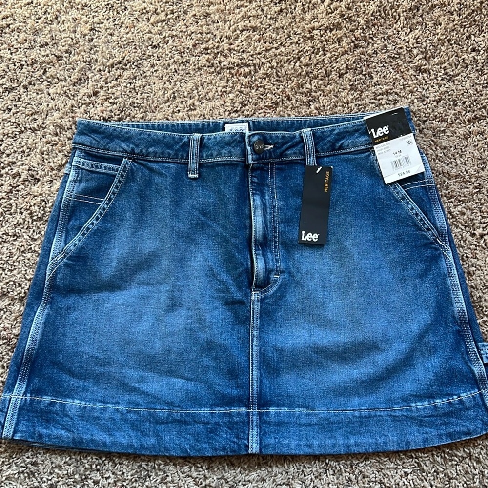 Lee Women's Heritage High Rise Denim Blue Mid Crush Jean Mini Skirt